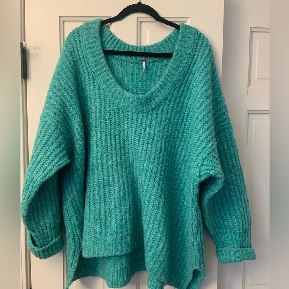 Free People Turquoise V-Neck Sweater